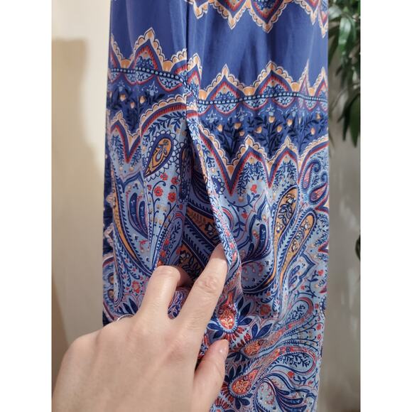 J Jill Paisley Boho Boat Neck Sleeveless Sheath Dress Sz L Majestic Blue Pockets - Picture 4 of 10